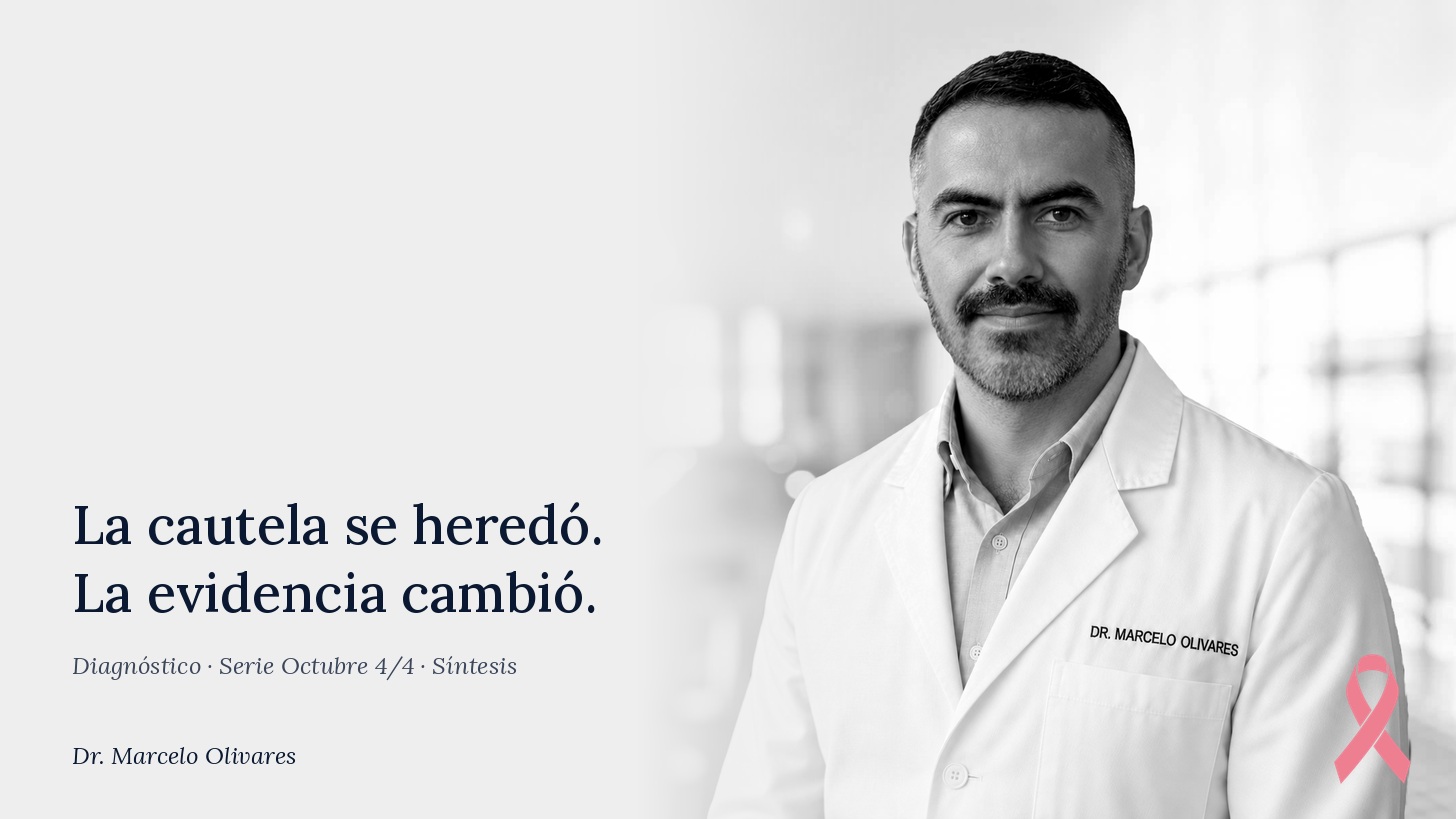 Retrato del Dr. Marcelo Olivares con la frase: Le dijeron que no cargara peso. Veinte años después, alguien lo midió.